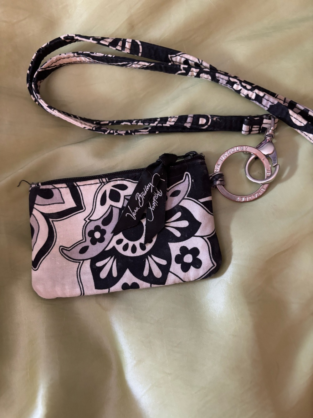 Vera Bradley Black and White Floral Wristlet with Lanyard